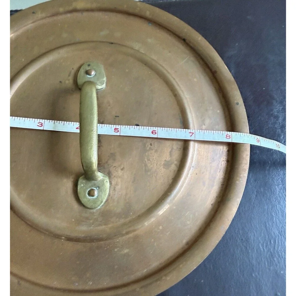 Vintage Copper Pot With Lid Brass Handles Patina Cottagecore French Country farm